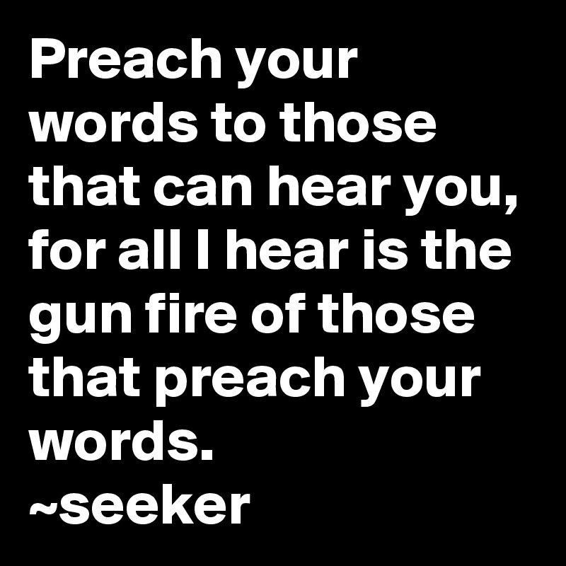 Preach your words to those that can hear you, for all I hear is the gun fire of those that preach your words.
~seeker
