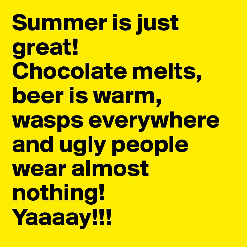 Summer is just great!
Chocolate melts, beer is warm, wasps everywhere and ugly people wear almost nothing!
Yaaaay!!!