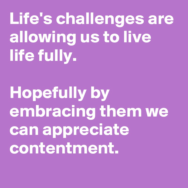 Life's challenges are allowing us to live life fully.

Hopefully by embracing them we can appreciate contentment.
