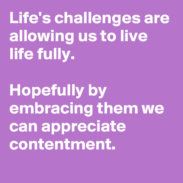 Life's challenges are allowing us to live life fully.

Hopefully by embracing them we can appreciate contentment.
