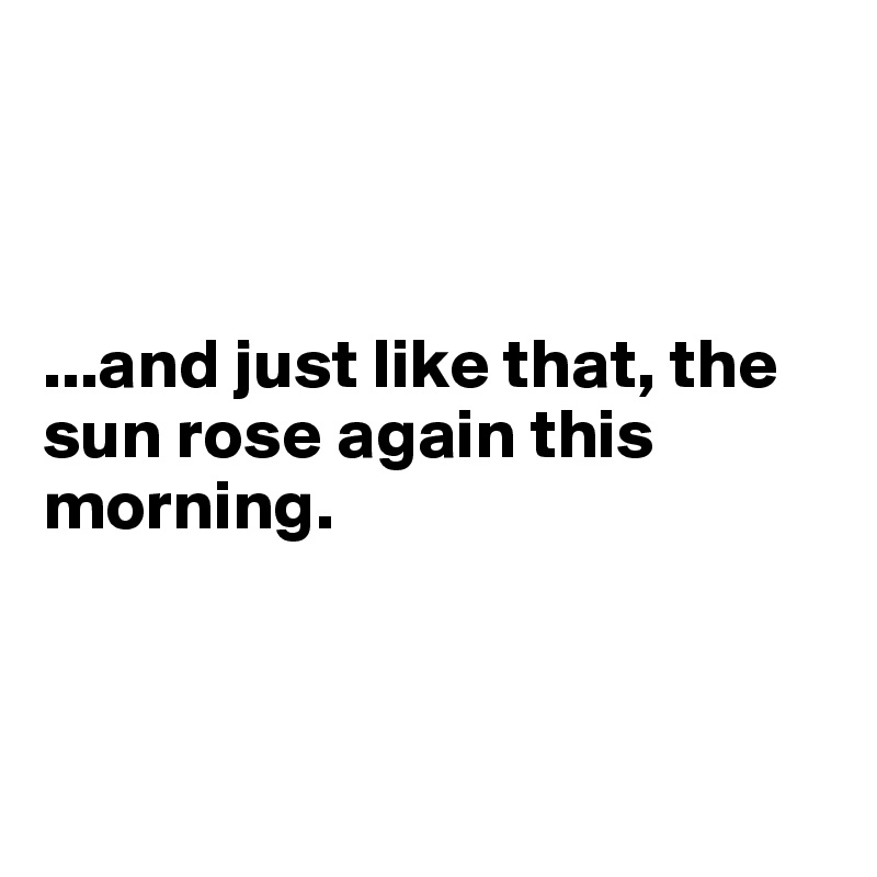 



...and just like that, the sun rose again this morning.



