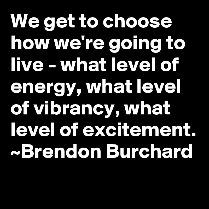 We get to choose how we're going to live - what level of energy, what level of vibrancy, what level of excitement.
~Brendon Burchard