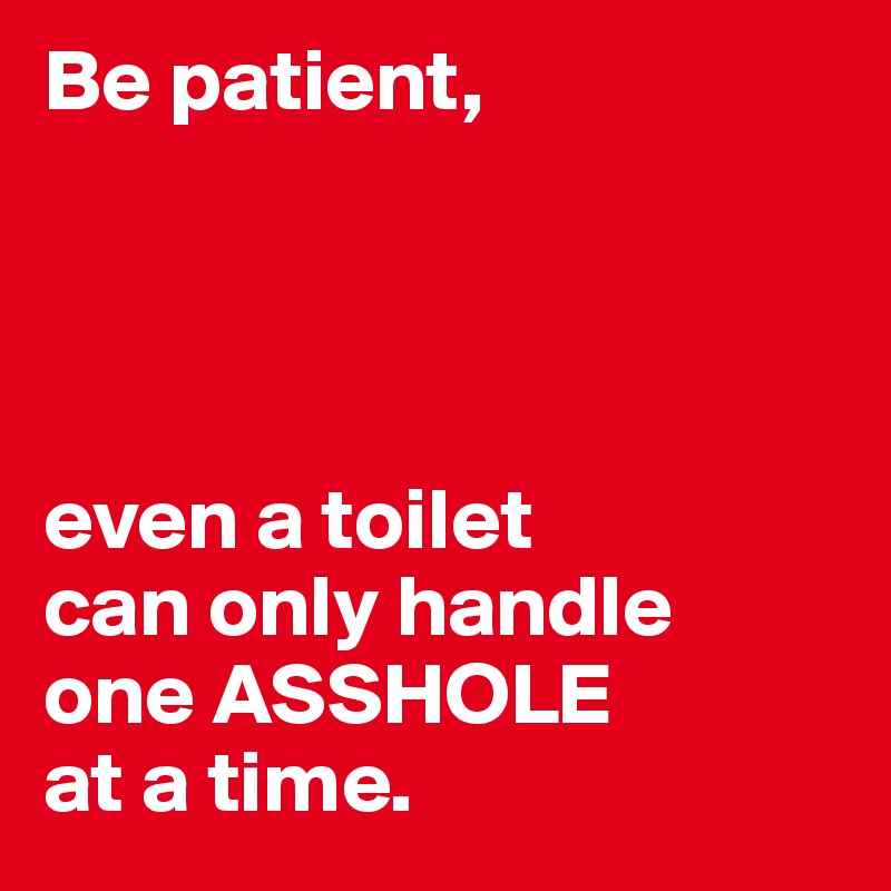 Be patient,




even a toilet
can only handle
one ASSHOLE
at a time.
