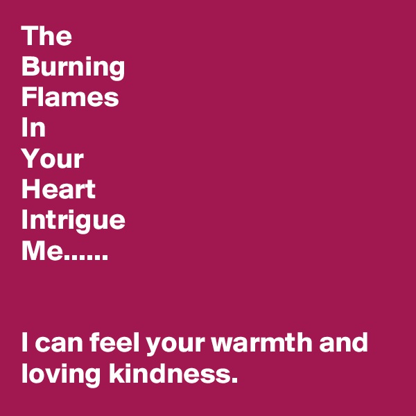 The 
Burning
Flames
In
Your
Heart
Intrigue
Me......


I can feel your warmth and loving kindness.