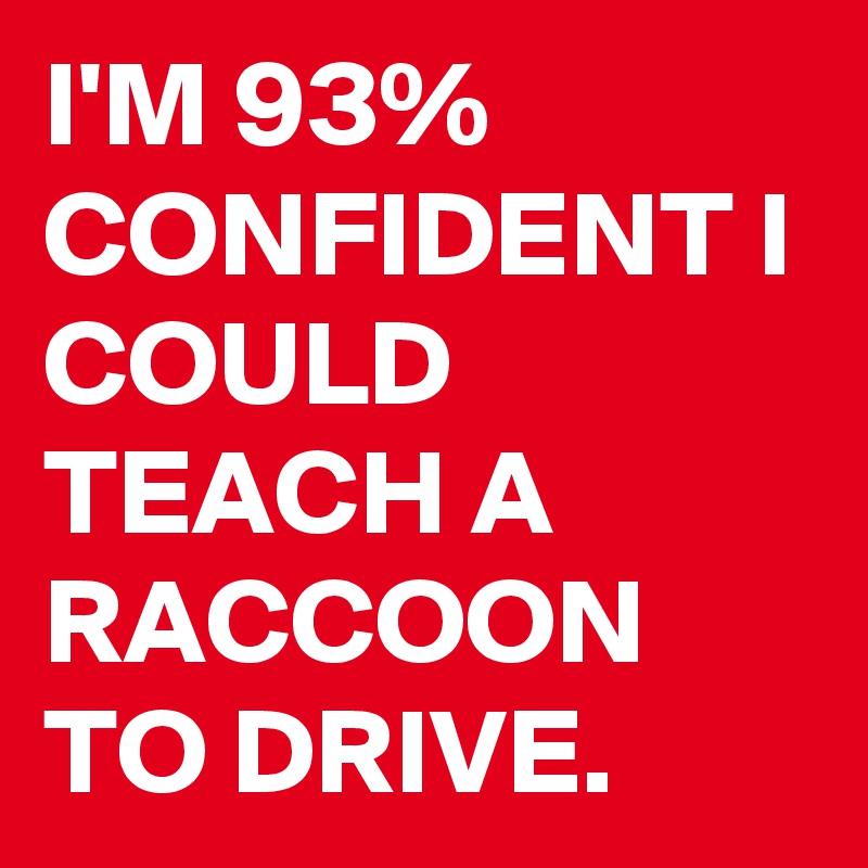 I'M 93% CONFIDENT I COULD TEACH A RACCOON TO DRIVE.