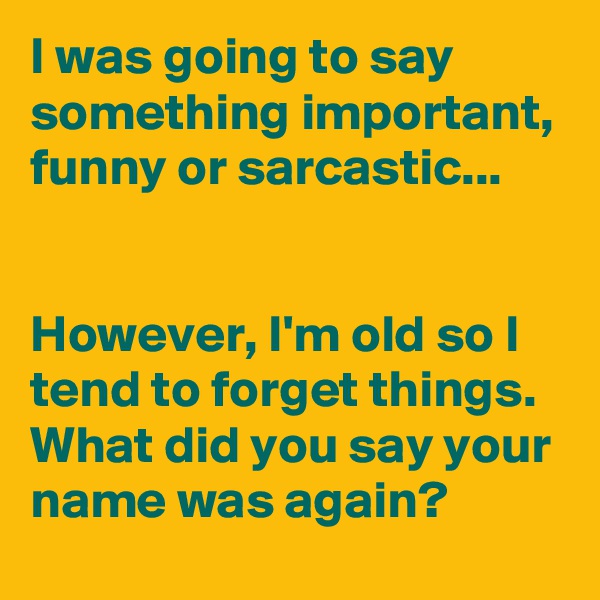 I was going to say something important, funny or sarcastic...


However, I'm old so I tend to forget things.
What did you say your name was again? 