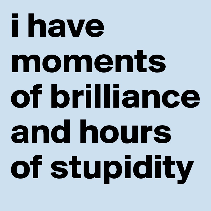 i have moments of brilliance and hours of stupidity