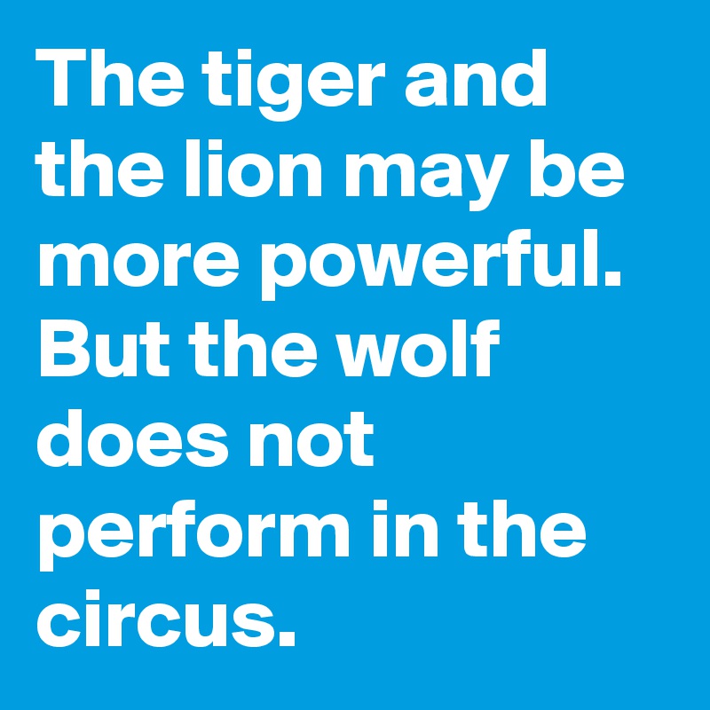 The tiger and the lion may be more powerful. But the wolf does not perform in the circus.