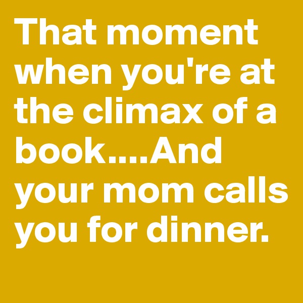 That moment when you're at the climax of a book....And your mom calls you for dinner. 