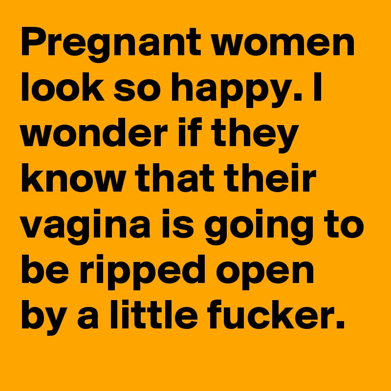 Pregnant women look so happy. I wonder if they know that their vagina is going to be ripped open by a little fucker.
