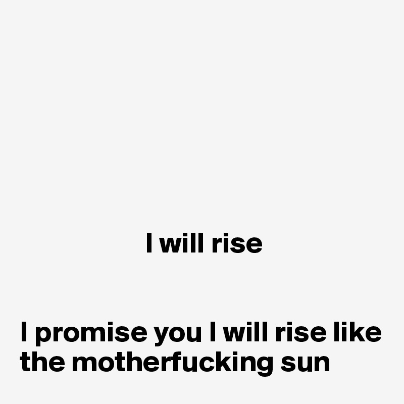 






                     I will rise 


I promise you I will rise like the motherfucking sun