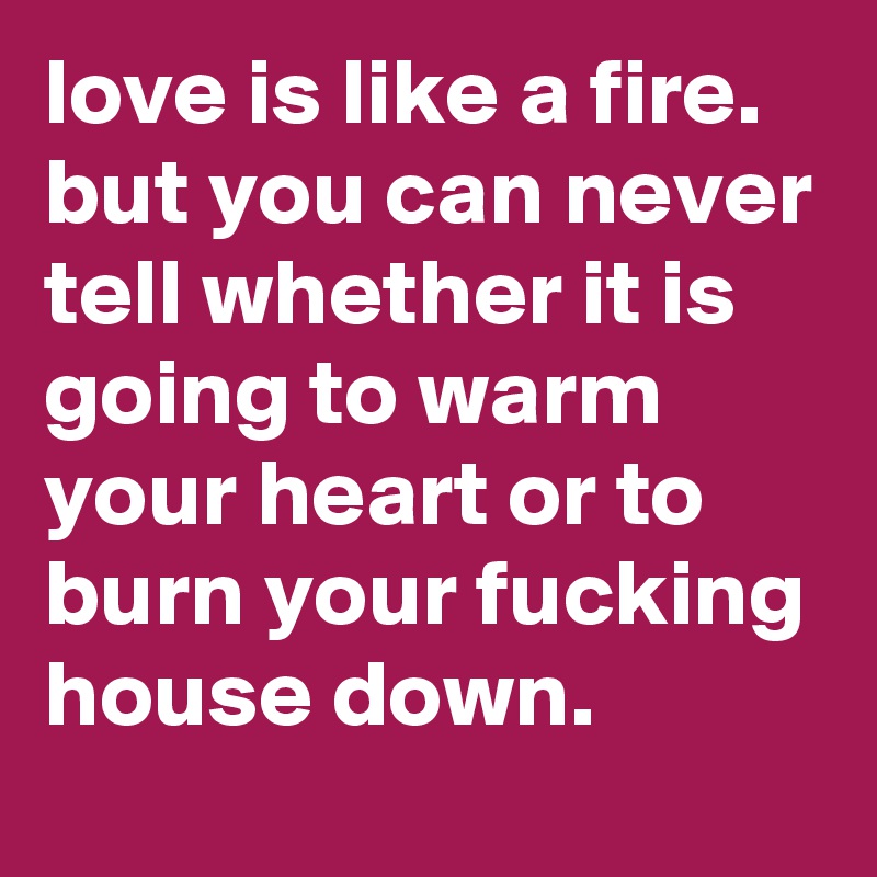 love is like a fire. but you can never tell whether it is going to warm your heart or to burn your fucking house down.