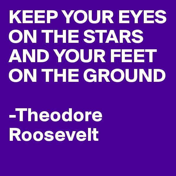 KEEP YOUR EYES ON THE STARS AND YOUR FEET ON THE GROUND

-Theodore     Roosevelt