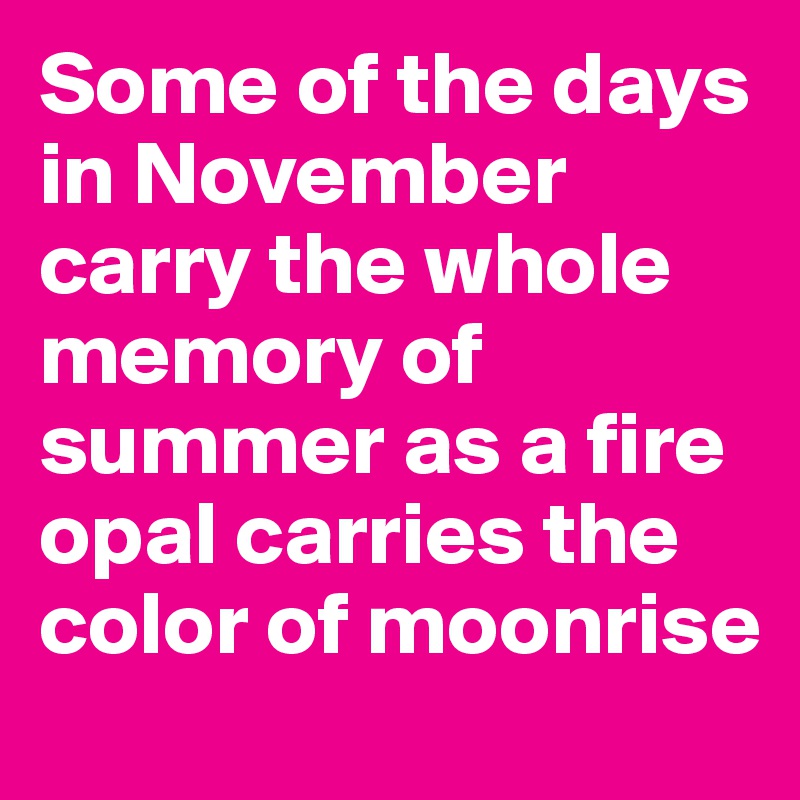 Some of the days in November carry the whole memory of summer as a fire opal carries the color of moonrise