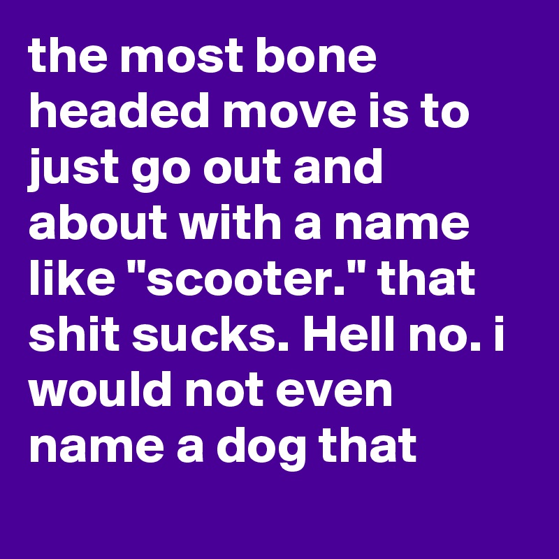 the most bone headed move is to just go out and about with a name like "scooter." that shit sucks. Hell no. i would not even name a dog that