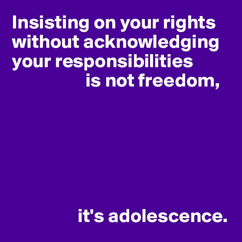 Insisting On Your Rights Without Acknowledging Your Responsibilities Is Not Freedom, It's Adolescence. - Post By Userone On Boldomatic