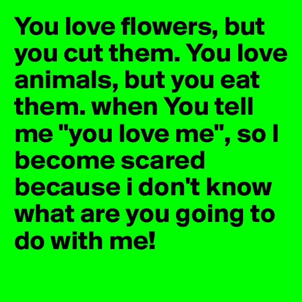 You love flowers, but you cut them. You love
animals, but you eat them. when You tell me "you love me", so I become scared because i don't know what are you going to do with me!