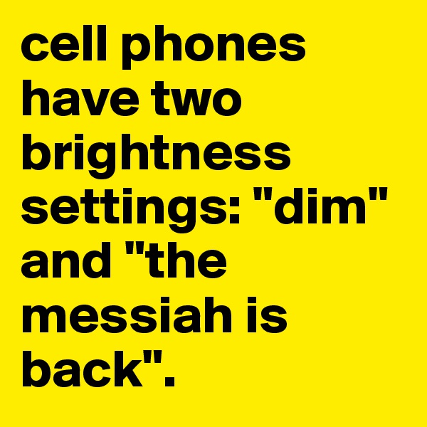 cell phones have two brightness settings: "dim" and "the messiah is back". 
