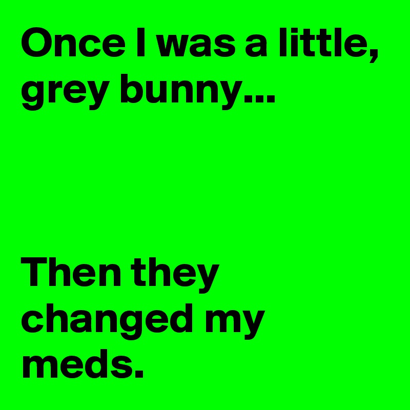 Once I was a little, grey bunny...



Then they changed my meds.