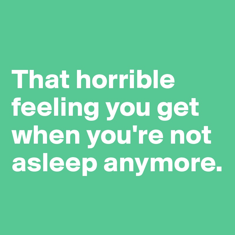 

That horrible feeling you get when you're not asleep anymore.
