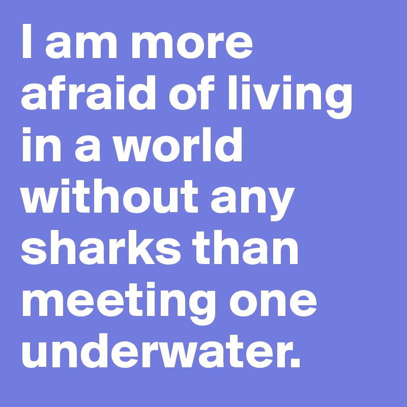 I am more afraid of living in a world without any sharks than meeting one underwater.