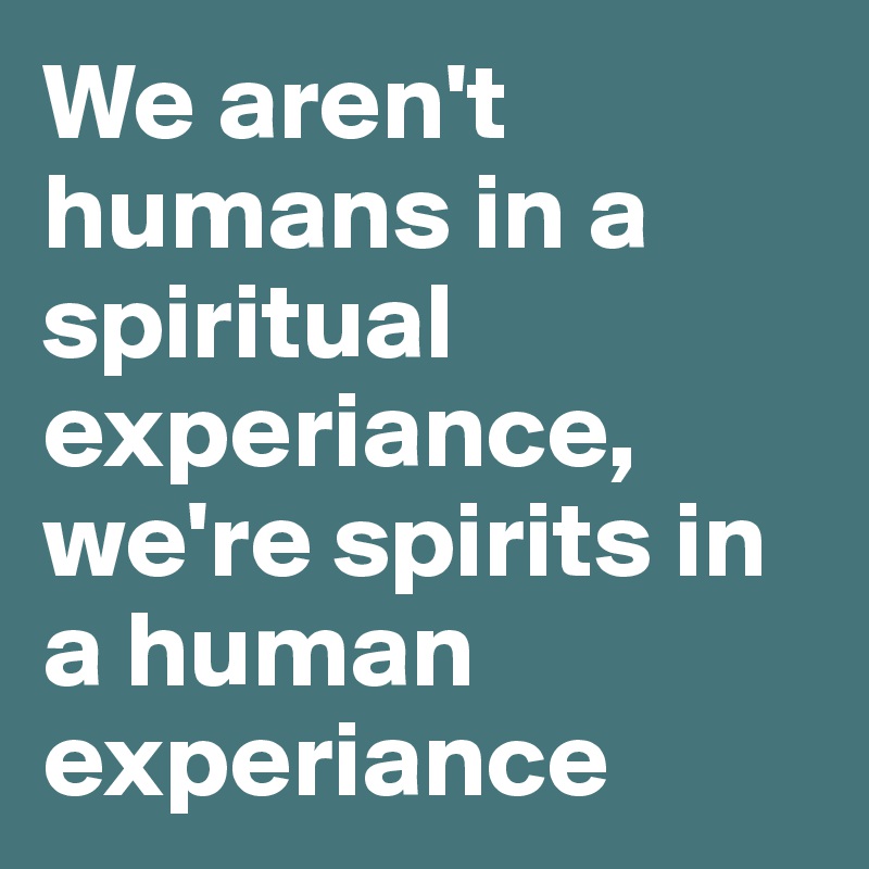 We aren't humans in a spiritual experiance, we're spirits in a human experiance