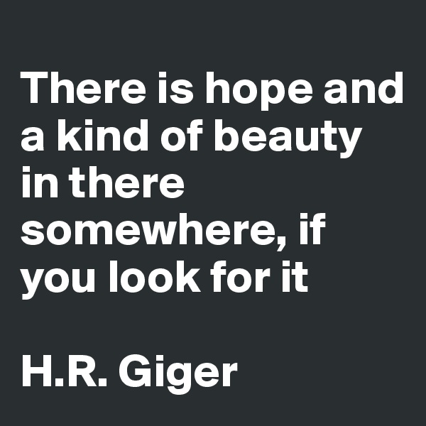 
There is hope and a kind of beauty in there somewhere, if you look for it

H.R. Giger