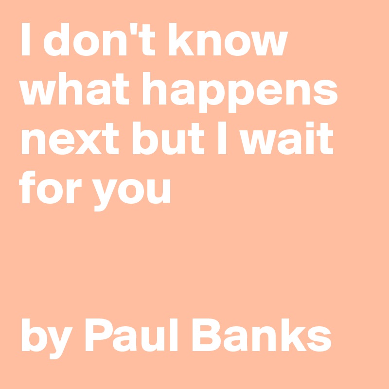 I don't know what happens next but I wait for you


by Paul Banks