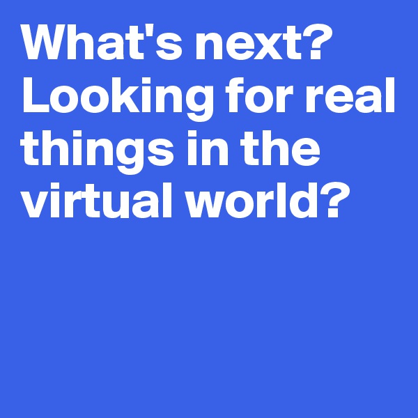 What's next? 
Looking for real things in the 
virtual world? 


