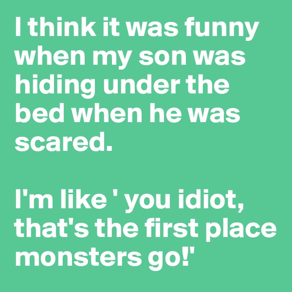 I think it was funny when my son was hiding under the bed when he was scared.

I'm like ' you idiot, that's the first place monsters go!'