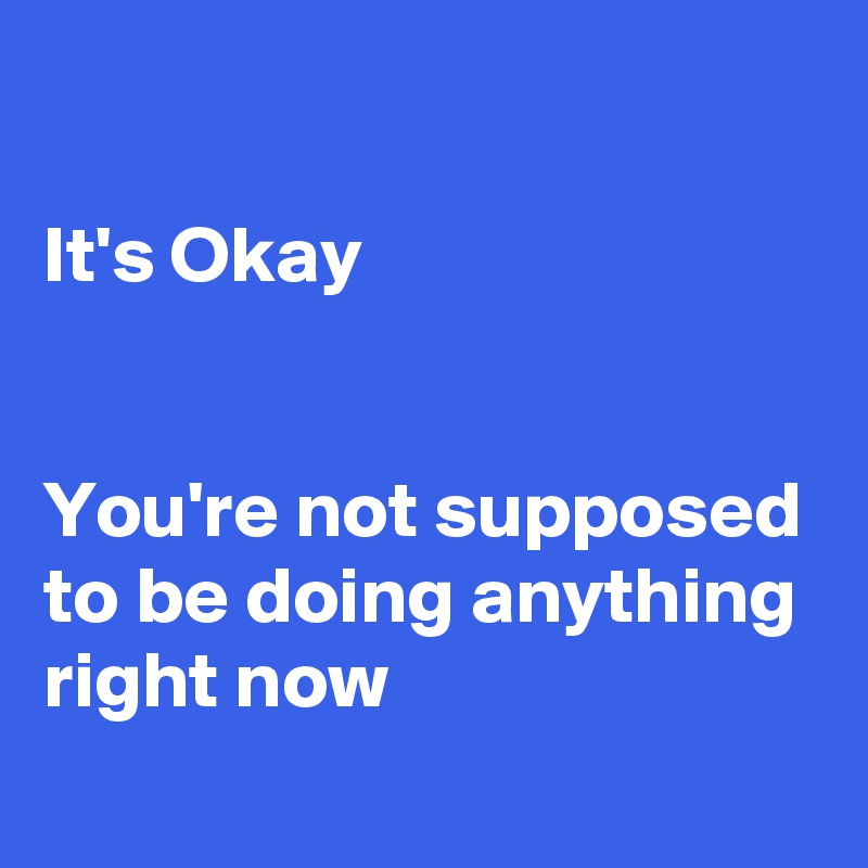 

It's Okay


You're not supposed
to be doing anything
right now 
