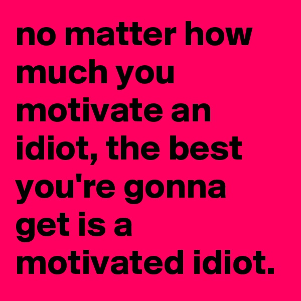 no matter how much you motivate an idiot, the best you're gonna get is a motivated idiot.