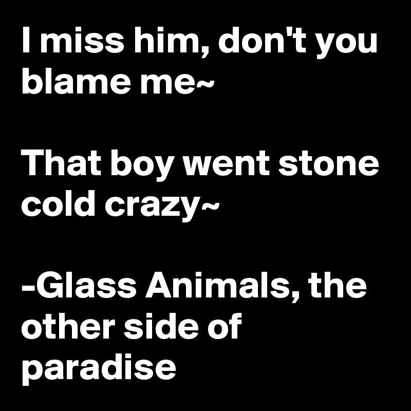 I Miss Him Don T You Blame Me That Boy Went Stone Cold Crazy Glass Animals The Other Side Of Paradise Post By Scenemind Cat On Boldomatic