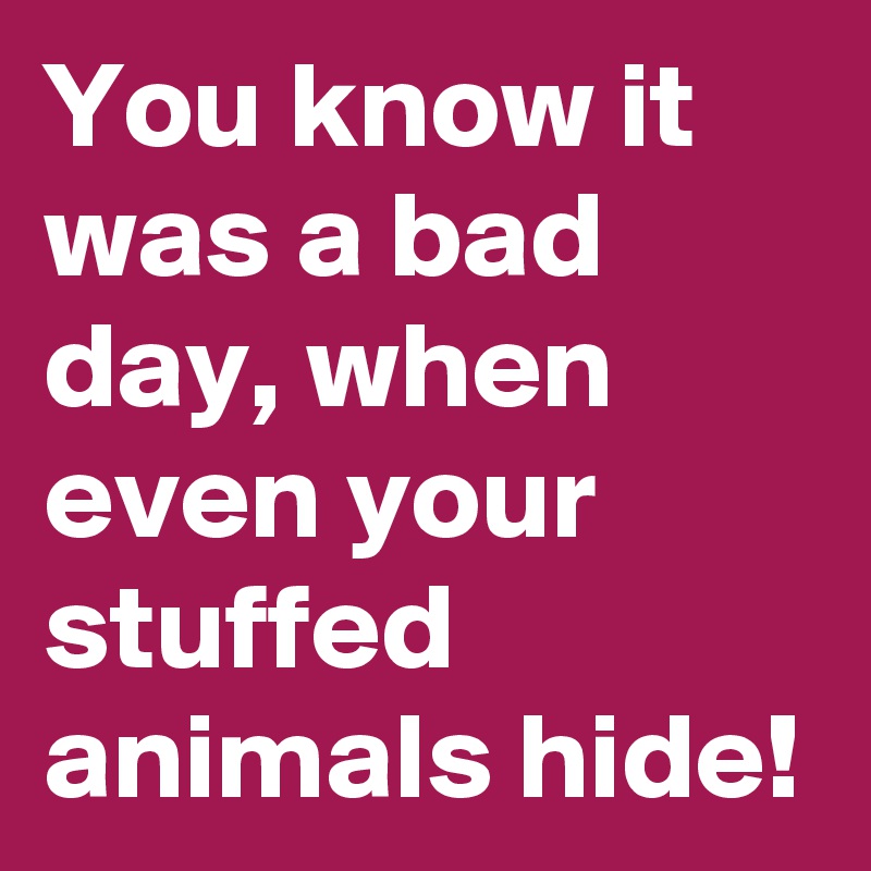 You know it was a bad day, when even your stuffed animals hide!