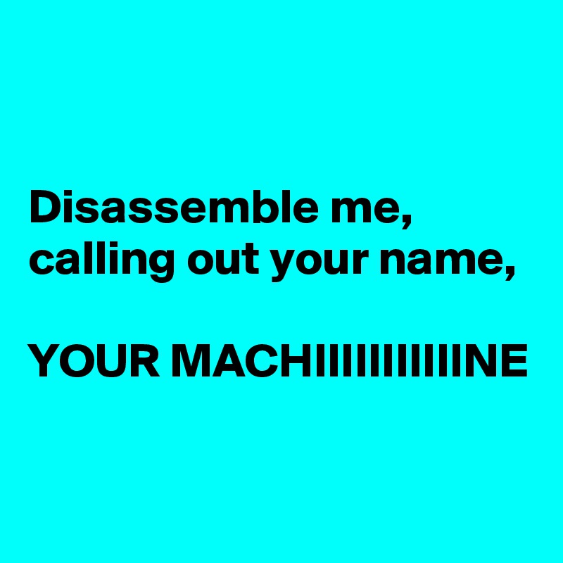 


Disassemble me,
calling out your name,

YOUR MACHIIIIIIIIIIINE
