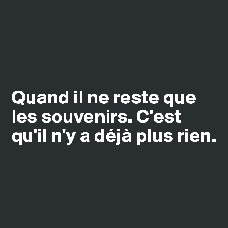 



Quand il ne reste que les souvenirs. C'est qu'il n'y a déjà plus rien.


