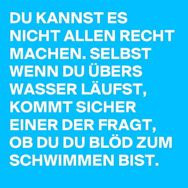 DU KANNST ES NICHT ALLEN RECHT MACHEN. SELBST WENN DU ÜBERS WASSER LÄUFST, KOMMT SICHER EINER DER FRAGT, OB DU DU BLÖD ZUM SCHWIMMEN BIST. 