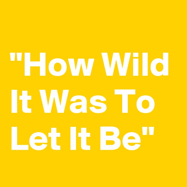 
"How Wild It Was To Let It Be"