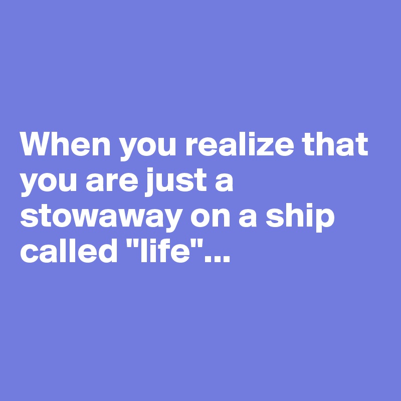 


When you realize that you are just a stowaway on a ship called "life"...


