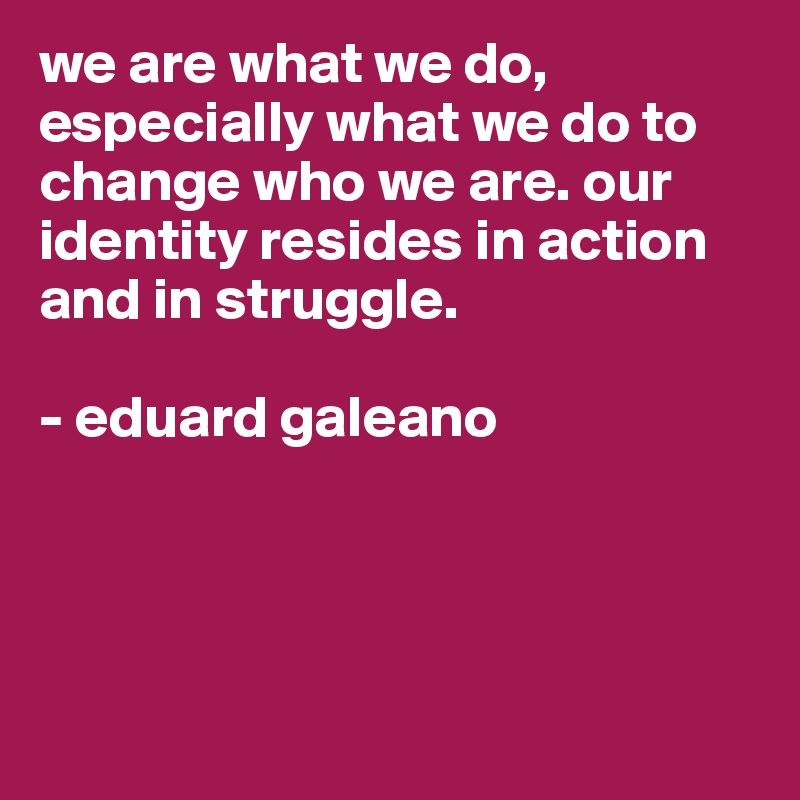 we are what we do, especially what we do to change who we are. our identity resides in action and in struggle.

- eduard galeano




