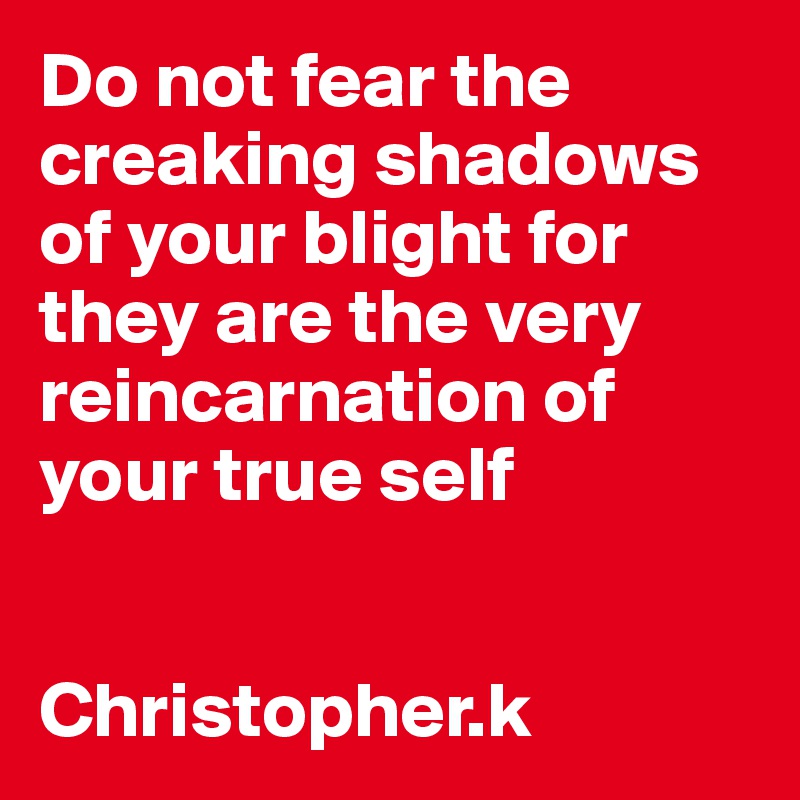 Do not fear the creaking shadows of your blight for they are the very reincarnation of your true self


Christopher.k