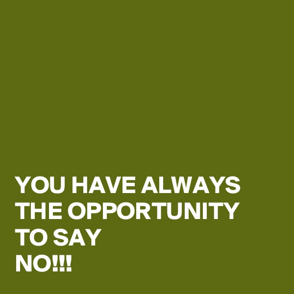 





YOU HAVE ALWAYS THE OPPORTUNITY TO SAY 
NO!!!