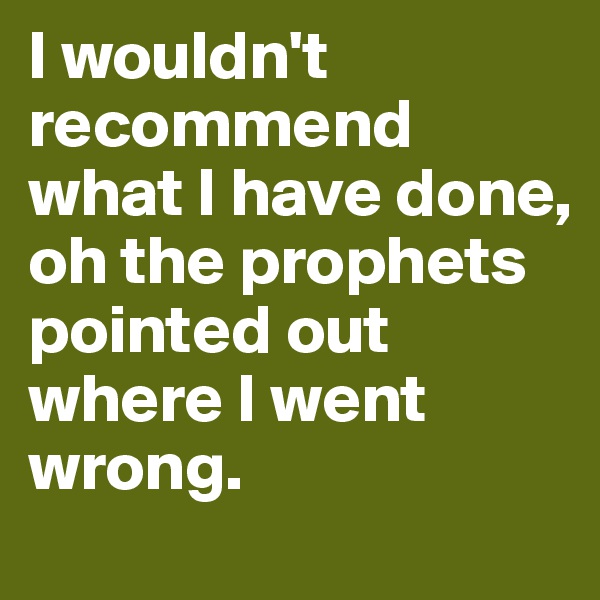 I wouldn't recommend what I have done, oh the prophets pointed out where I went wrong.