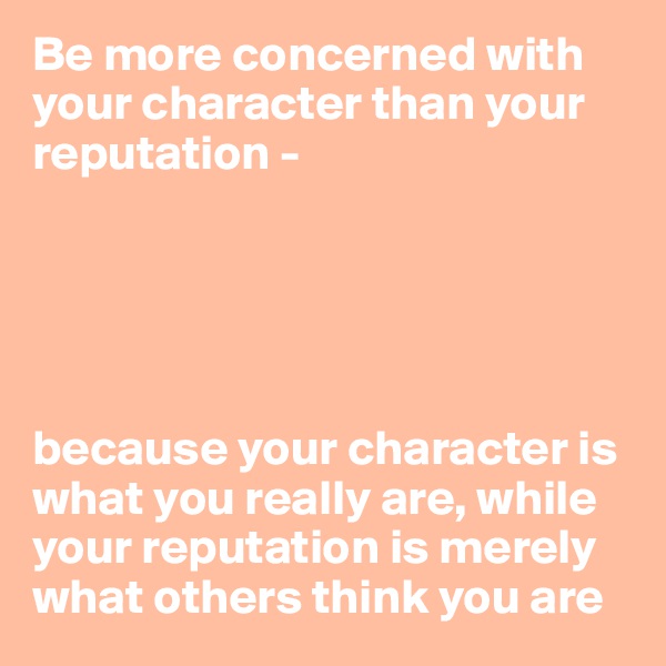 Be more concerned with your character than your reputation - 





because your character is what you really are, while your reputation is merely what others think you are