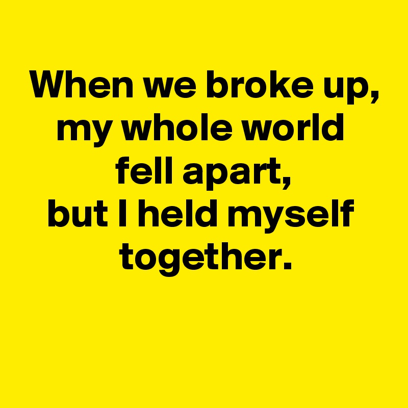 
 When we broke up,
 my whole world 
 fell apart,
 but I held myself 
 together.

