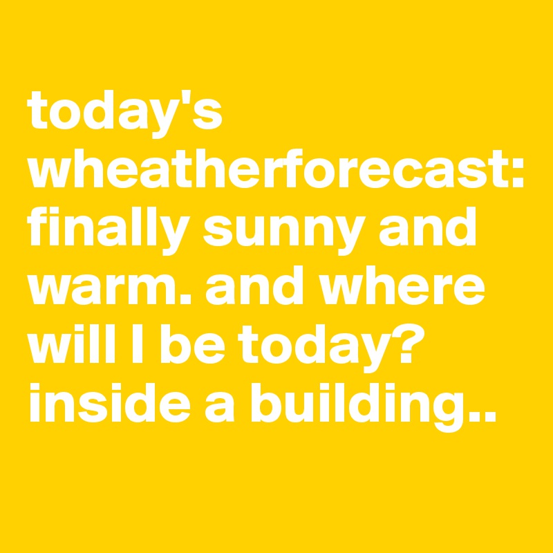 
today's wheatherforecast: 
finally sunny and warm. and where will I be today? inside a building..
