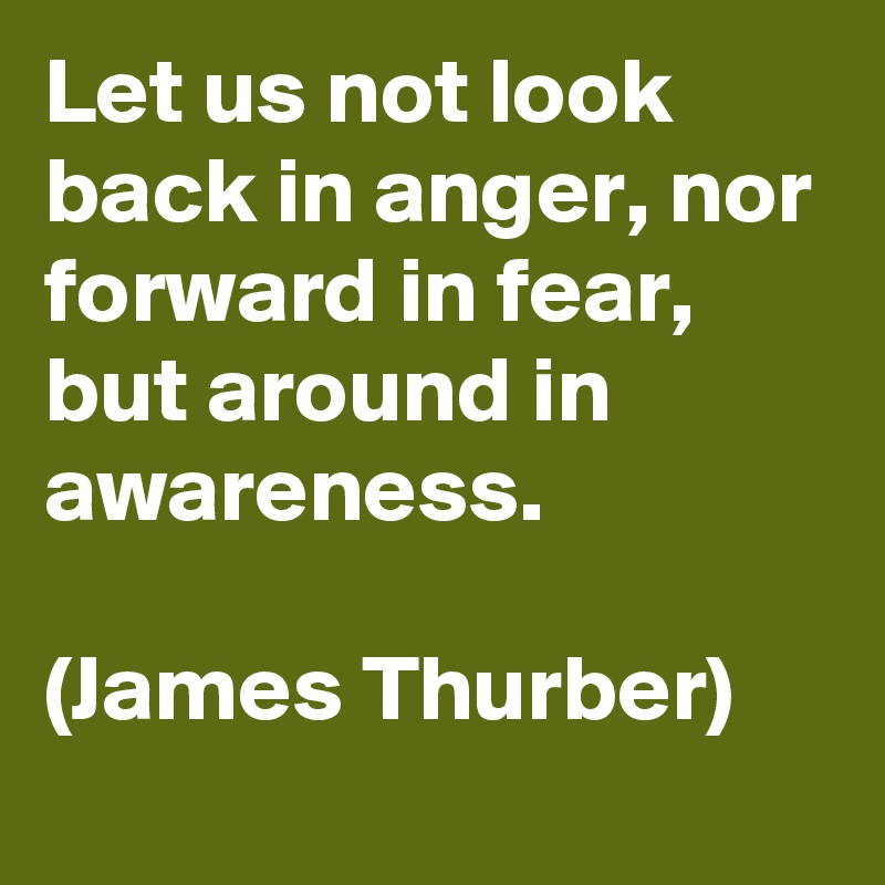 Let us not look back in anger, nor forward in fear, but around in awareness.

(James Thurber)
