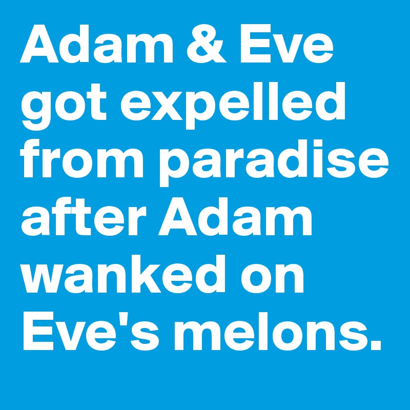 Adam & Eve got expelled from paradise after Adam wanked on Eve's melons.