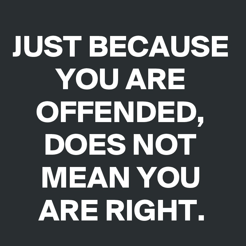 JUST BECAUSE YOU ARE OFFENDED, DOES NOT MEAN YOU ARE RIGHT.