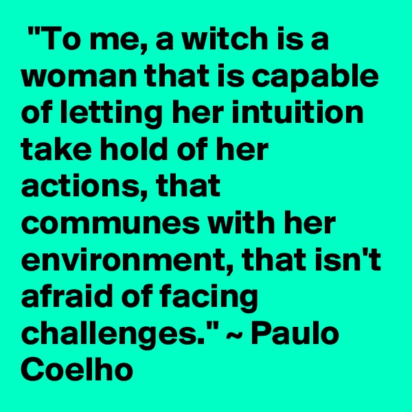  "To me, a witch is a woman that is capable of letting her intuition take hold of her actions, that communes with her environment, that isn't afraid of facing challenges." ~ Paulo Coelho